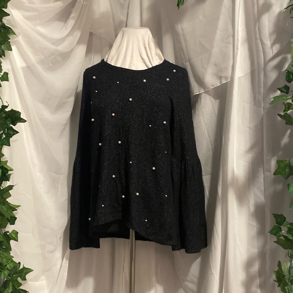 Simply Vera Pearl Embellished Sweater with Bell Sleeves